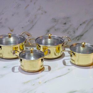 S/4 100% Pure Brass Hammered Sauce Pan with Tin Inside and Glass Lid