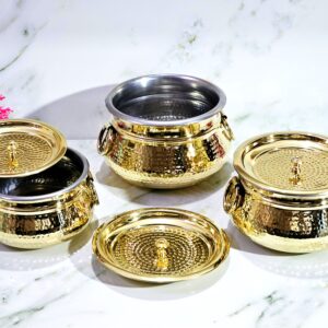 Brass Hammered Biryani Handi with Lid