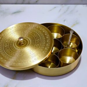 100% Pure Brass Etched Spice Box / Masala Dani