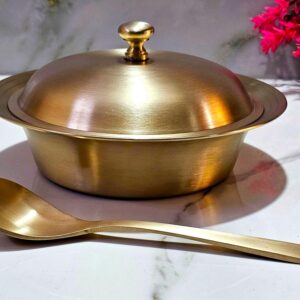 Pure Kansa/ Bronze Serving Round Bowl with Serving Spoon
