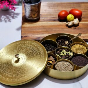 100% Pure Brass Etched Spice Box / Masala Dani