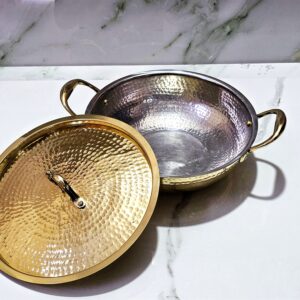 Flat Base Brass Kadai with Brass Lid-Naturally non stick