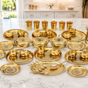 Brass Dinner Set 51 Pieces in Etched Design.
