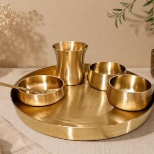 Pure Bronze Curved Thali Set | Handcrafted Kansa Dinner Set | Ptal-Kansa