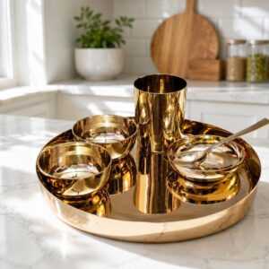 Bronze / Kansa 11.25” Inch Thali set 6 Pcs, Gloss Finish