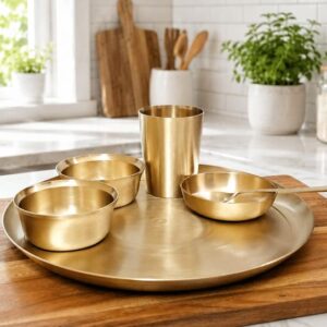 100% Pure Bronze Thali Set Matt Taper