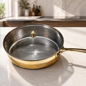 100% Pure Brass Fry Pan with Glass Lid & Tin Coating