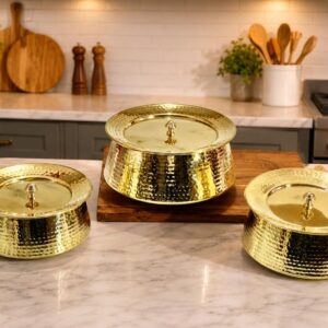 Brass Hammered Rice Handi with Lid