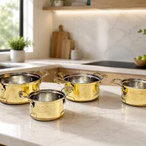 S/4 100% Pure Brass Hammered Sauce Pan with Tin Inside