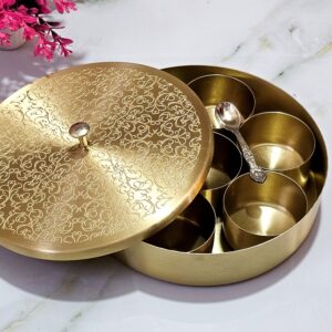 100% Pure Brass Kitchen Spice Box with detachable Containers