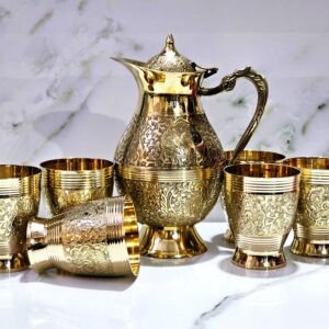 Brass Lemon set Embossed Design with 6 Glass - Peacock Design
