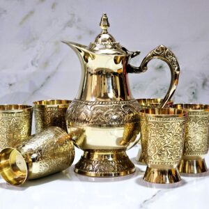 Brass Lemon set Embossed Design with 6 Glass