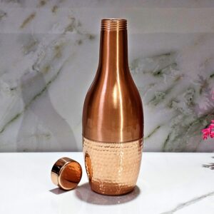 Beautifully Designed Copper Water Bottle with Half Hammered and Polish Designed By Ptal-Kansa.