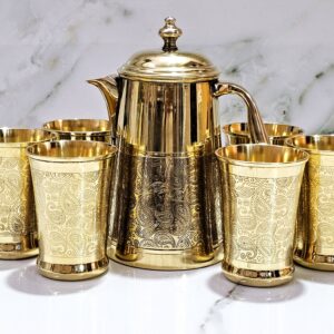 Brass Lemon set with Etching  Design  6 Glass, Premium Design