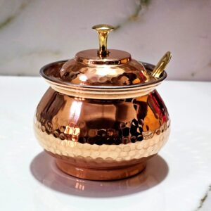 Pure Copper Ghee Pot in Hammered Design and  Spoon 400ml
