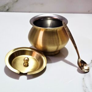 Pure Brass Ghee Pot in Plain Design and Spoon 400ml