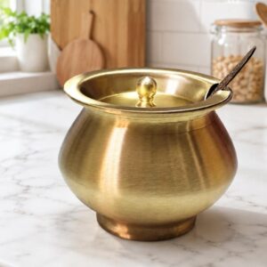 Pure Brass Ghee Pot in Plain  Design and  Spoon 400ml