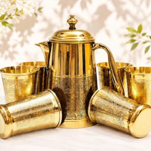 Brass Lemon set with Etching Design 6 Glass, Premium Design
