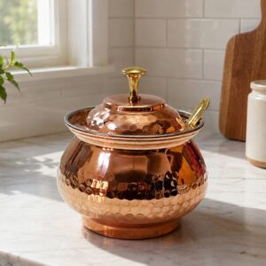 Pure Copper Ghee Pot in Hammered Design and Spoon 400ml