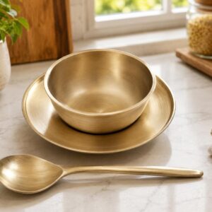 Bronze -Kansa Soup Bowl with Plate and Spoon.