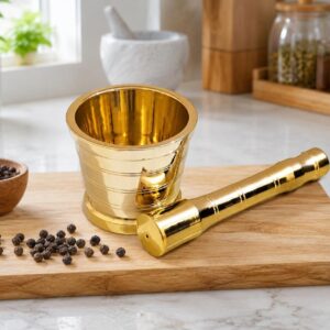 Pure and Solid Brass Mortar and Pastle in Taper Design (Okhli) (Kharal)(Imam Dasta)1.100KG