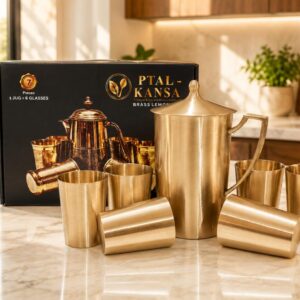 100% Pure Bronze Kansa Jug with 6 Glasses Set | Premium Handcrafted Bronze Drinkware | Ptal-Kansa