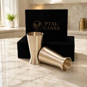 100% Pure Bronze Matt Finish Set of 2 Glass with Premium Velvet Gift Box | Handcrafted by Ptal-Kansa