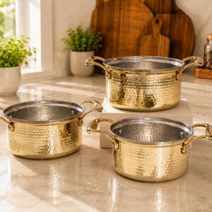 Brass Sauce Pan – Hammered Design with Tin Coating | PTAL Kansa